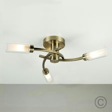 ValueLights 3 Way Spiral Flush Antique Brass Effect Ceiling Light Fitting With Glass Shades