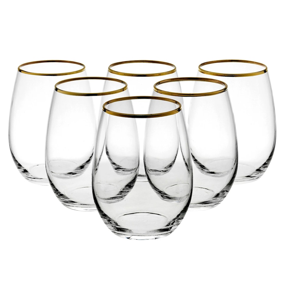 image 1 of Amber Tumbler Gold Rim Set Whiskey Glass Cocktail Goblet 570ml | Clear | Clear | Set of 6