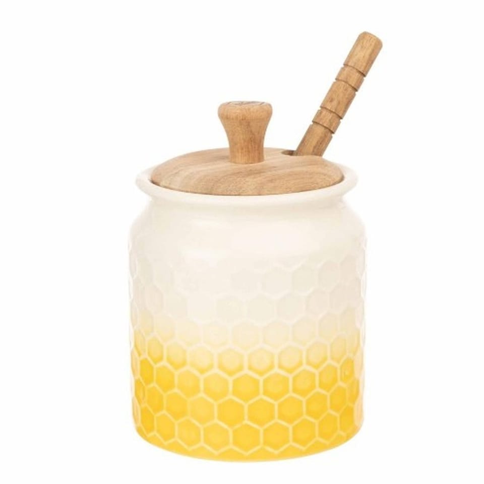image 1 of Honey Jar: Honey Combe Honey Jar with Honey Dipper, Ceramic