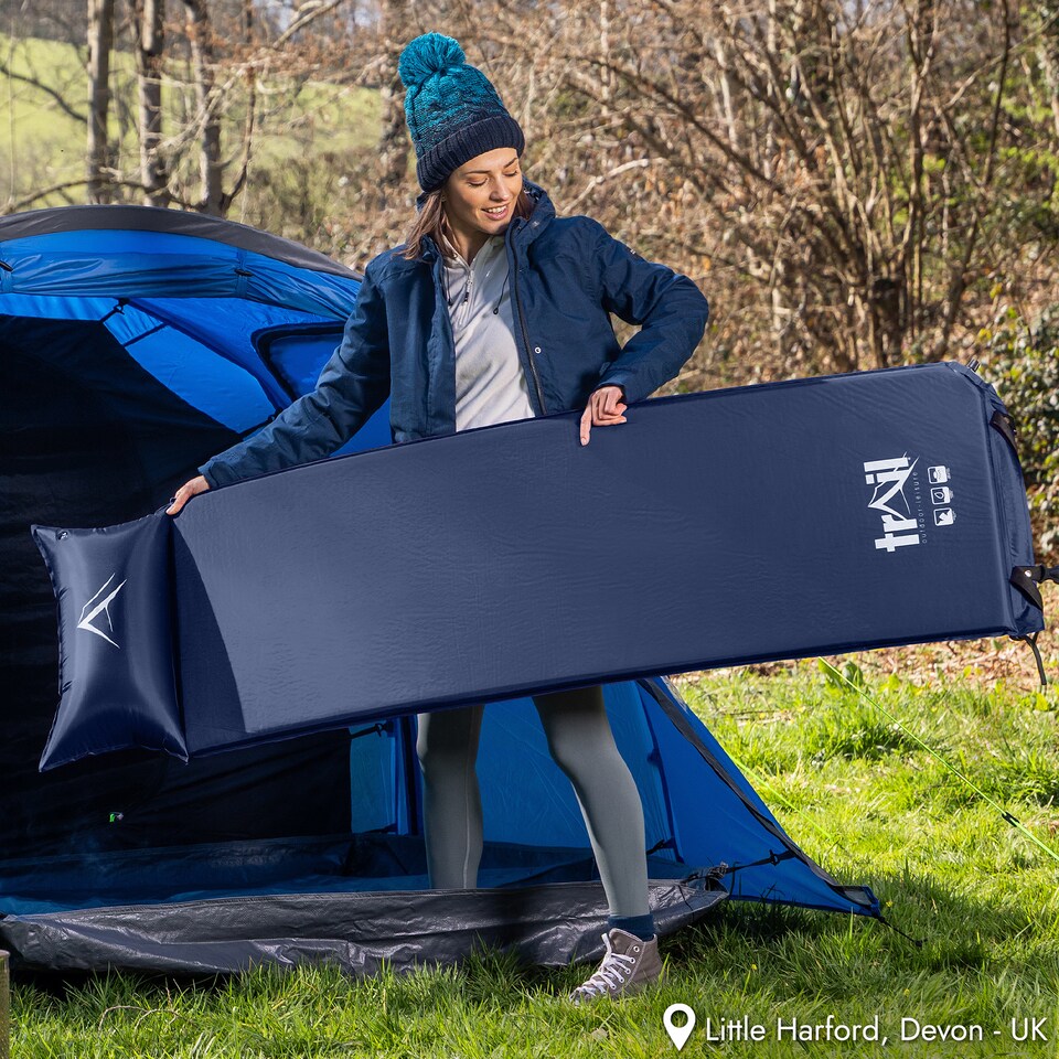 image 1 of 2.5cm Single Camping Mat Self Inflating Inflatable Camp Roll Mattress With Bag Trail | Blue | Single | 1