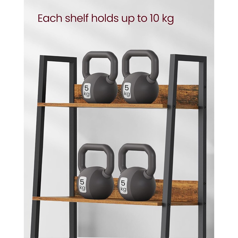 image 1 of 5-Tier Vertical Ladder Shelf Bookcase, Compact Industrial Storage Rack, Rustic Brown and Ink Black