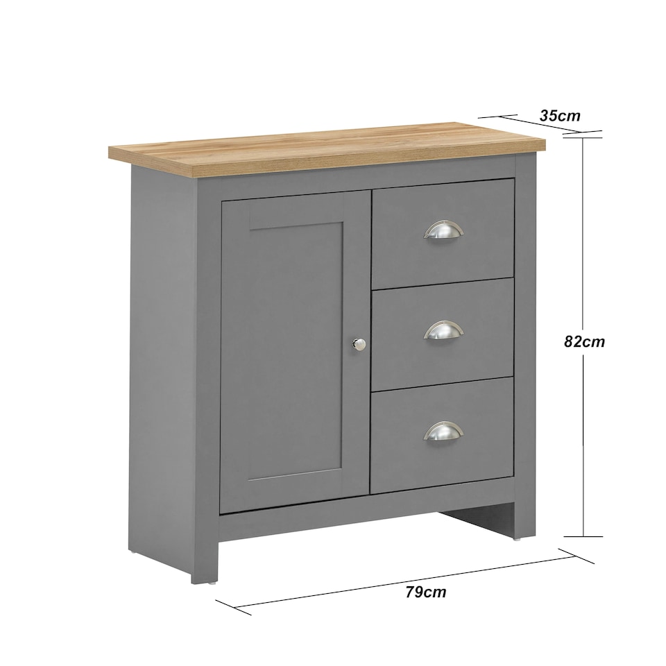 image 1 of Lisbon 1 Door 3 Drawer Storage Cabinet Sideboard Grey & Oak