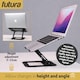 image 7 of Futura Laptop Stand Adjustable Portable Riser, Black Foldable Aluminium Holder for MacBook AirPro and 11 to 17 inch Laptops | Black | Black | One Size | 1