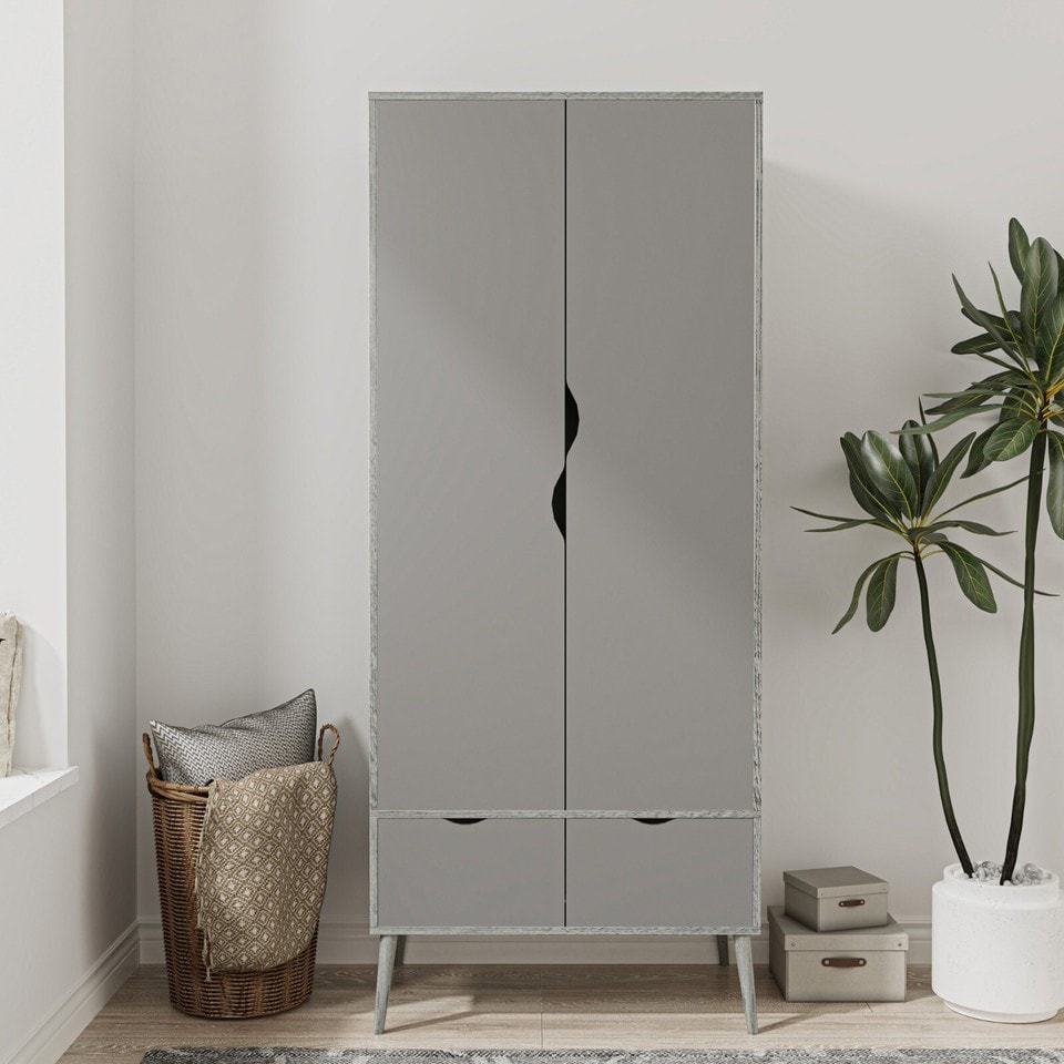 image 1 of Malmo 2 Door 2 Drawer Wardrobe with Scandi Legs Cupboard Hanging Rail 180cm | Multi | Ash Grey Grey | 1