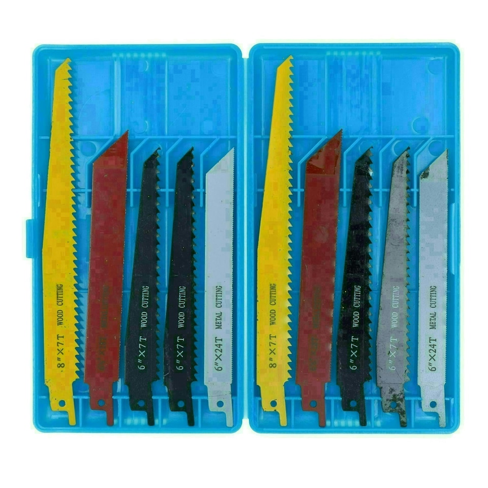 image 1 of 10pc Reciprocating Saw Blade Set Blades Wood Metal Cutting 1/2" Shank TE747
