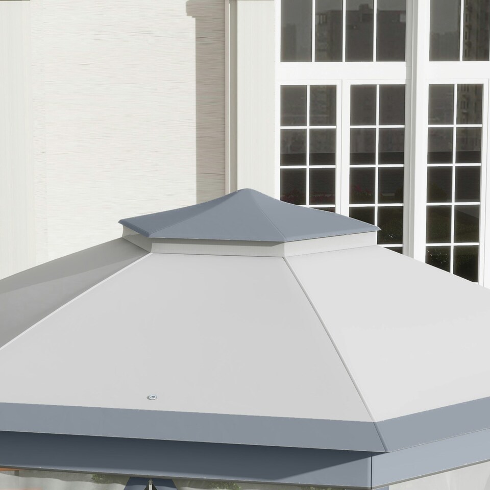 image 1 of Outsunny 3x4m Hexagon Gazebo w/ Mesh Curtains Outdoor Garden, Khaki