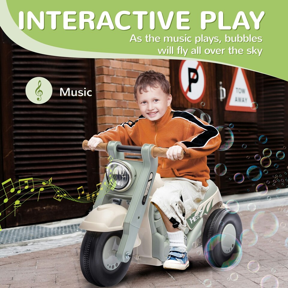 image 1 of AIYAPLAY Ride On Car Foot To Floor Kids Car w/ Music, Bubble - Cream White