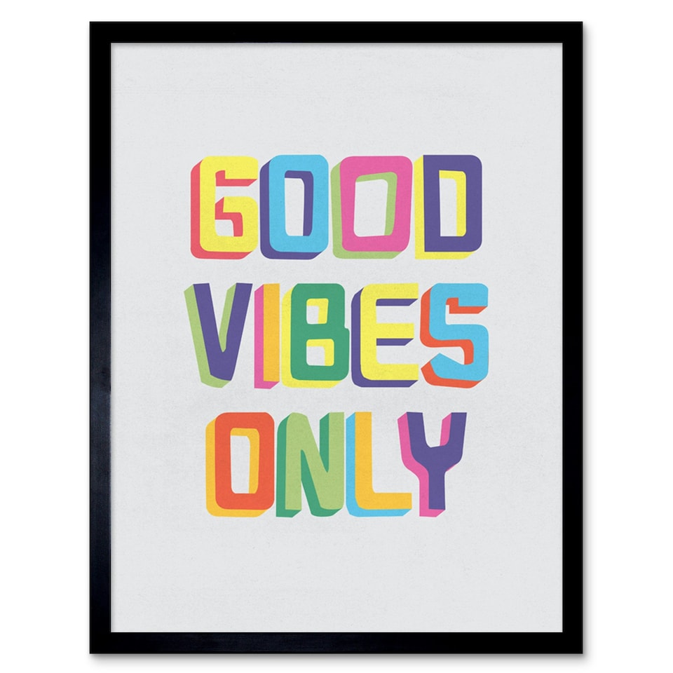 image 1 of Quote Good Vibes Only Colourful Living Room 12x16" Framed Wall Art Print