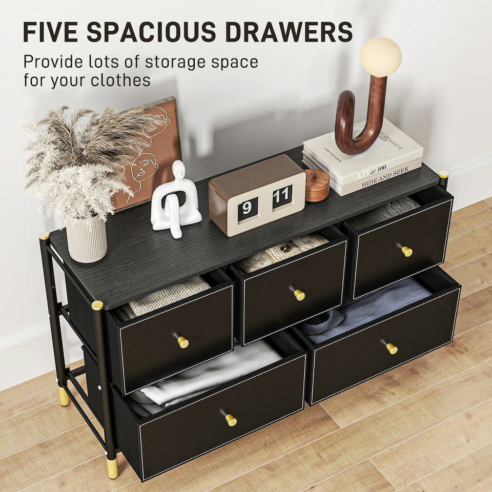 image 1 of HOMCOM Fabric Chest of Drawers with PU Leather Surface, for Bedroom