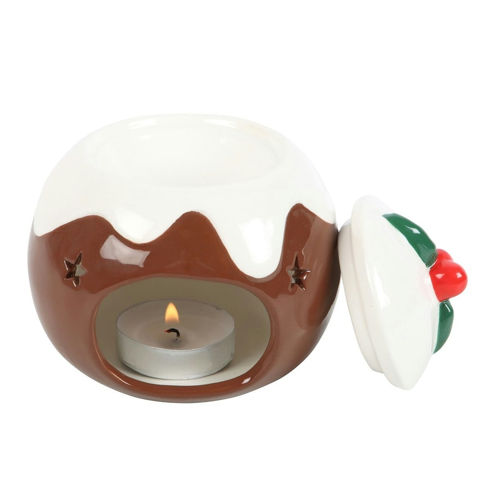 image 1 of Something Different Christmas Pudding Oil Burner - Brown/White - One Size