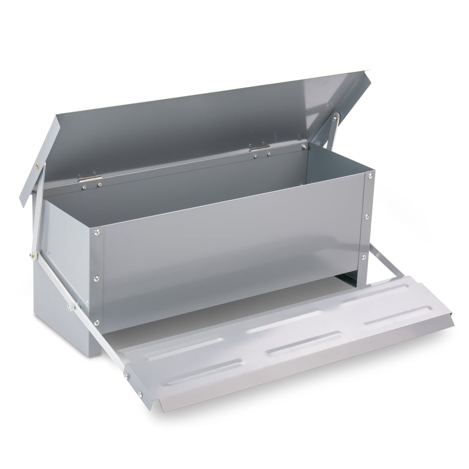 image 1 of KCT 10kg Automatic Chicken Feeder Self Opening Grey Steel Trough Poultry Treadle | Grey | 1
