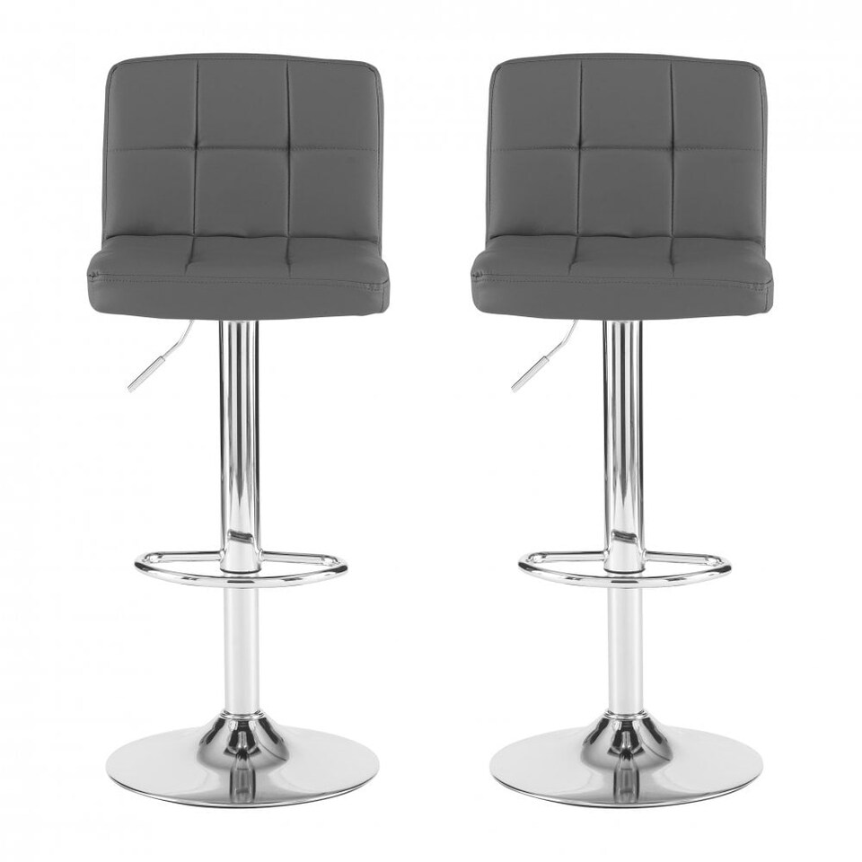 image 1 of Neo Cuban Bar Stool Dark Grey Faux Leather Stainless Steel Base Set of Two