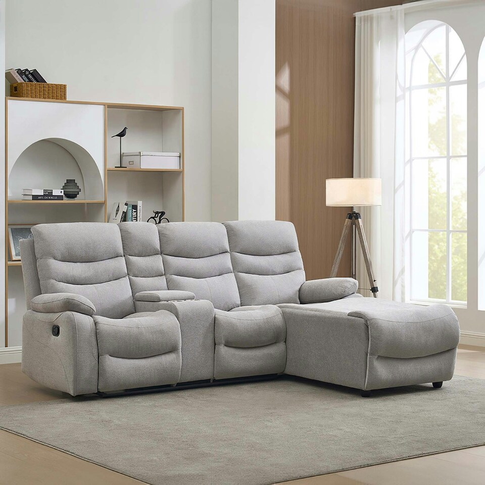image 1 of Avon Chaise Lounge Manual Recliner Sofa w Drinks Console Grey