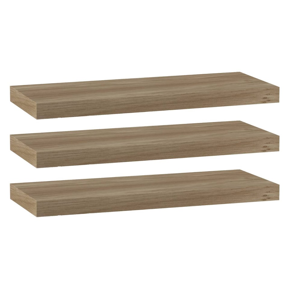 image 1 of Floating Wooden Wall Shelves - 60x23.5cm | Brown | Oak & Set of 3 | 3