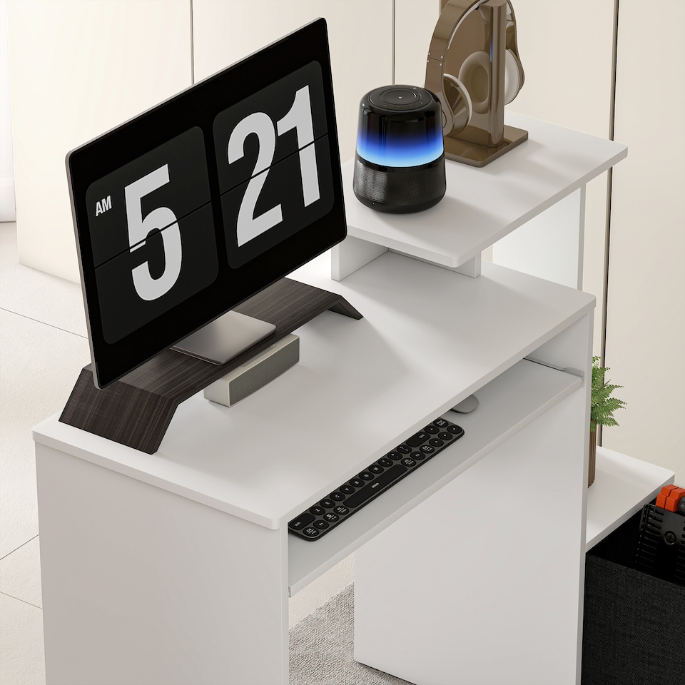 image 1 of HOMCOM Computer Desk with Sliding Keyboard Tray Storage Drawer Shelf Home Office Workstation White