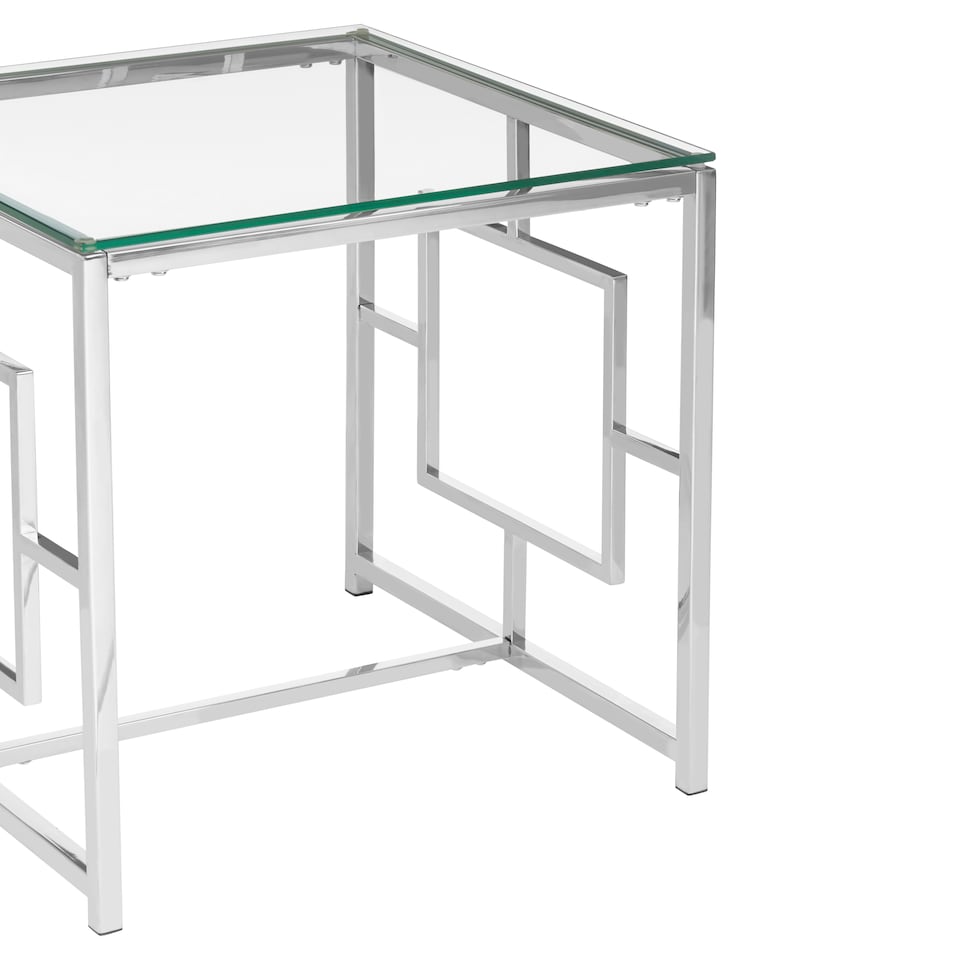 image 1 of Interiors By Premier Contemporary Clear Glass And Silver Base End Table, Tempered Glass Top End Table, Stylish Bedside Table Silver