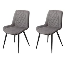 Pair of Aspen Cord Fabric Diamond Stitch Dining Chairs with Curved Seat and Black Tapered Metal Legs | Grey | Grey | 1
