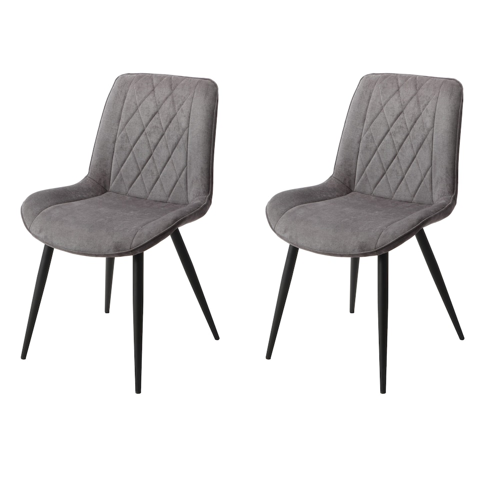 image 1 of Pair of Aspen Cord Fabric Diamond Stitch Dining Chairs with Curved Seat and Black Tapered Metal Legs | Grey | Grey | 1