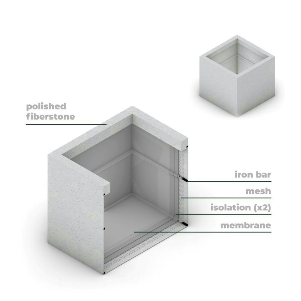 image 1 of Primrose Grey Cube Handmade Fiberstone Indoor Outdoor Planter 50cm