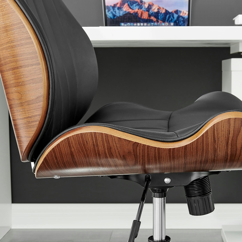 image 1 of Furniturebox Parker Black Faux Leather Wood Back Office Chair