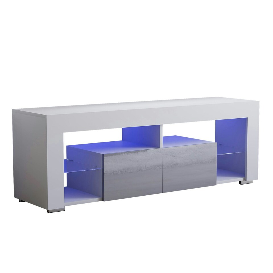 image 1 of Vida Designs Luna 2 Drawer LED TV Unit Entertainment Stand, White & Grey