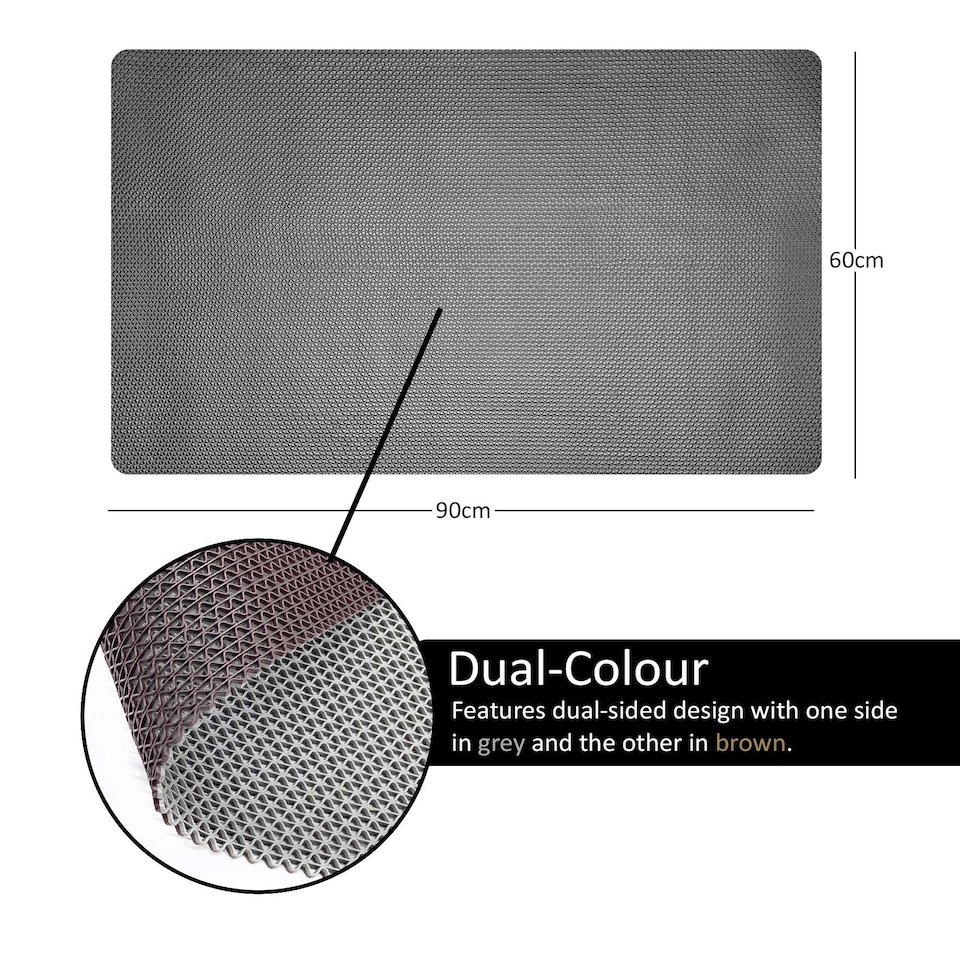 image 1 of Nicoman Reversible Dual-Colour PVC Shower Mat - 90cm x 60cm | Grey | Grey/Brown | Rectangular 90x60cm
