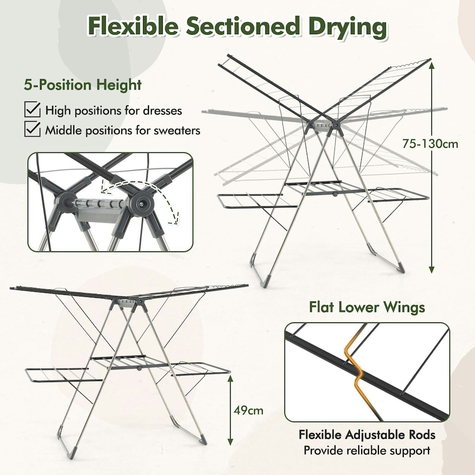 image 1 of COSTWAY 2-Tier Clothes Drying Rack Clothing Laundry Rack
