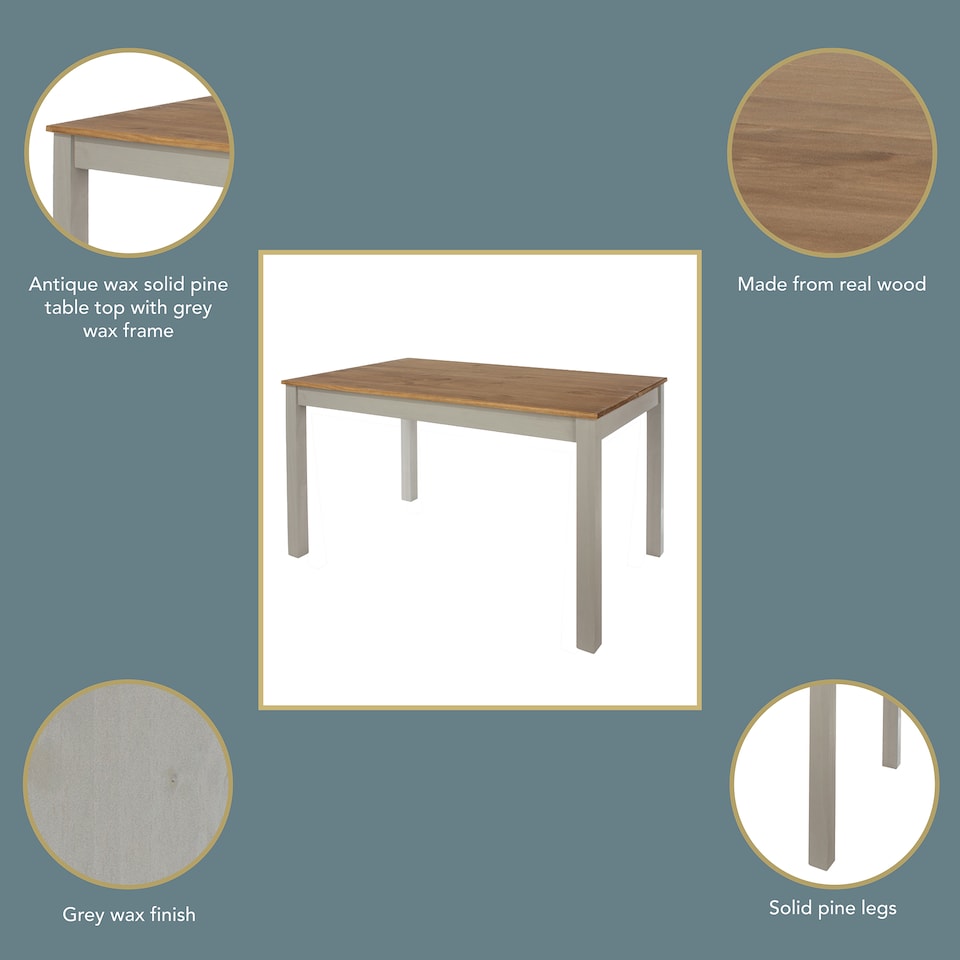 image 1 of Corona Grey Rectangular Dining Table with 4 Grey Pine Chairs & 1 Grey Pine Double Bench - Contemporary Dining Set | Grey | Antique Waxed Pine | One Size | 1