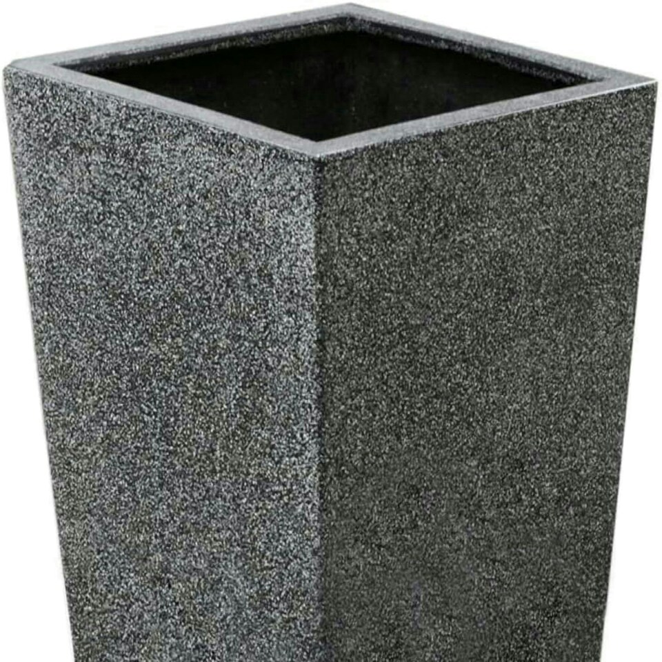 image 1 of Primrose Poly Terrazzo Stone Black Tall Flared Outdoor Square Planter 91cm