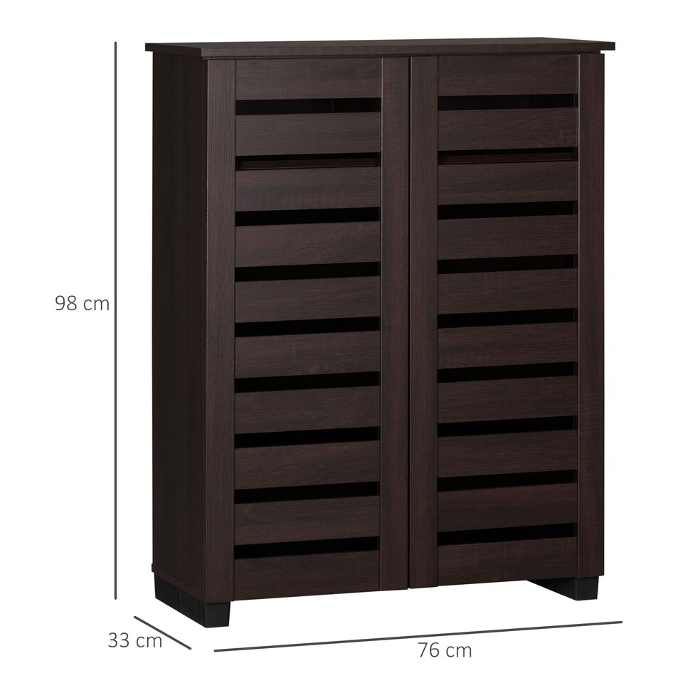 image 1 of HOMCOM Narrow Shoe Cabinet for Entryway, 5-Tier Slim Shoe Storage Cabinet with 2 Slatted Doors and Adjustable Shelves for 15 Pairs, Dark Brown | Brown