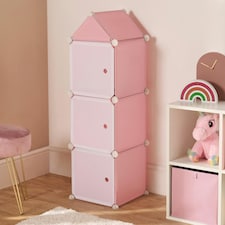 OHS Kids Cube Castle Storage Tower Modern Space Saving Clothes Shoes Toys 3 Boxes Organiser Unit Pink