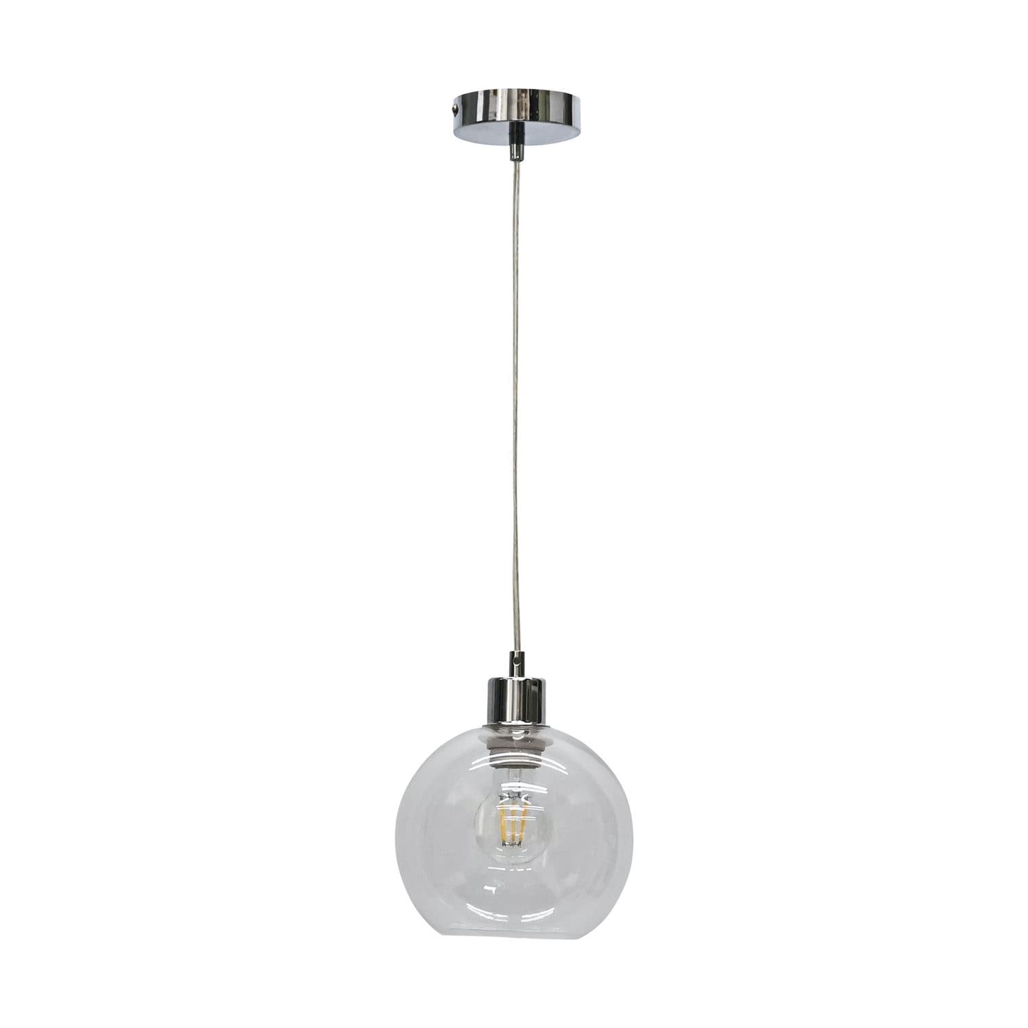 First Choice Lighting Barnum - Clear Glass Globe with Chrome Pendant Fitting