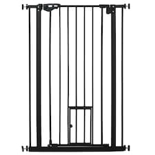 PawHut Extra Tall Dog Gate with Cat Door Auto Close for Stairs 74-80 cm Wide