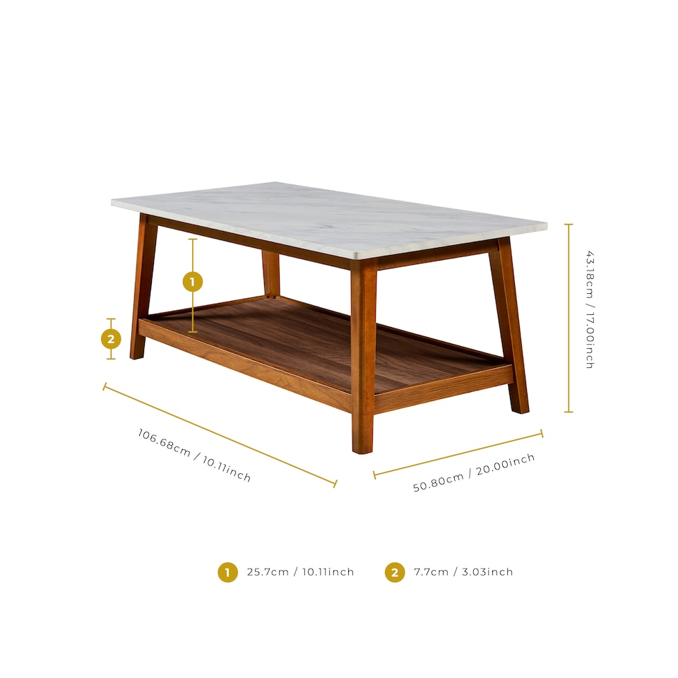 image 1 of Teamson Home Wooden Coffee Table Faux Marble Finish Modern Design