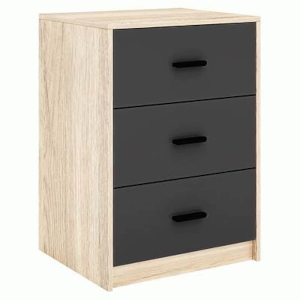 image 1 of Oak 3-Drawer Bedside Table Black | Accent Colour: Black