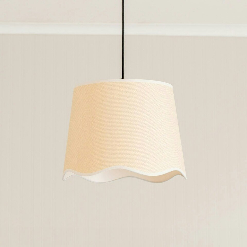 image 1 of ValueLights Dutton Natural Fabric White Trim Scallop Edge Ceiling Floor Table Large Lamp Shade