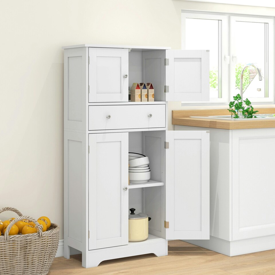 image 1 of HOMCOM Kitchen Cupboard Kitchen Cabinet with Drawer and Adjustable Shelf White