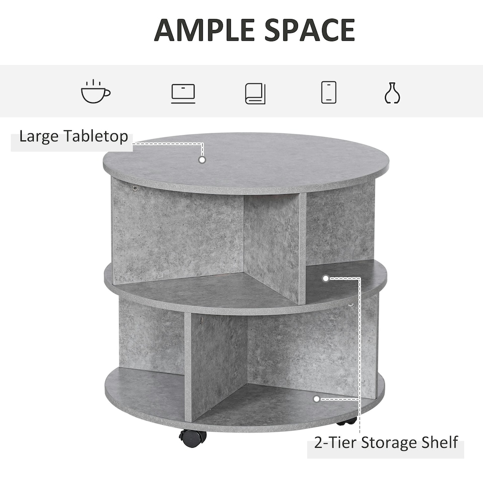 image 1 of 2 Tier Round Coffee Tea Table End Side Desk Sector Divider Shelves Storage Brown