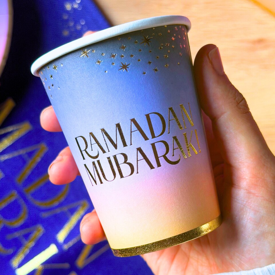 image 1 of Ramadan Mubarak Party Cups (10pk) - Purple & Gold
