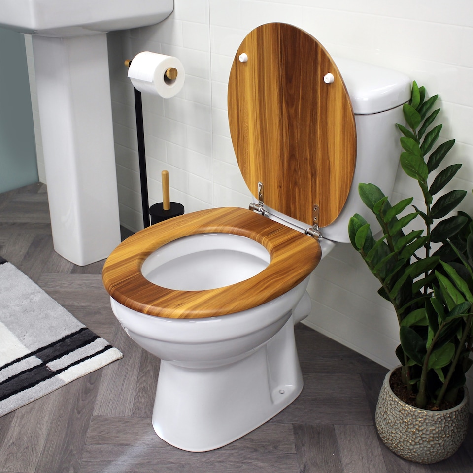 image 1 of Showerdrape Oxford Antique Pine Wooden Toilet Seat | Multi | 1