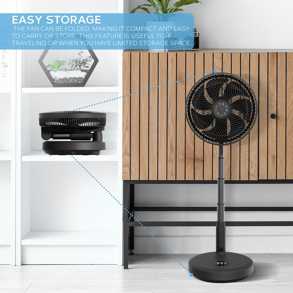 image 1 of Air Pro 13" Pedestal Fan With Remote Control - Oscillating & Portable Foldable Fan - Height Adjustable - LED Display - 12 Speeds