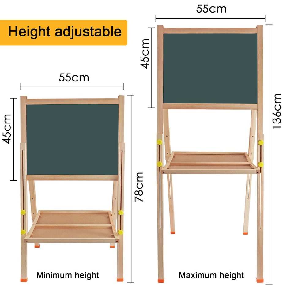 image 1 of Height Adjustable and Foldable Wood Whiteboard Black Board Easel 57 x 80cm