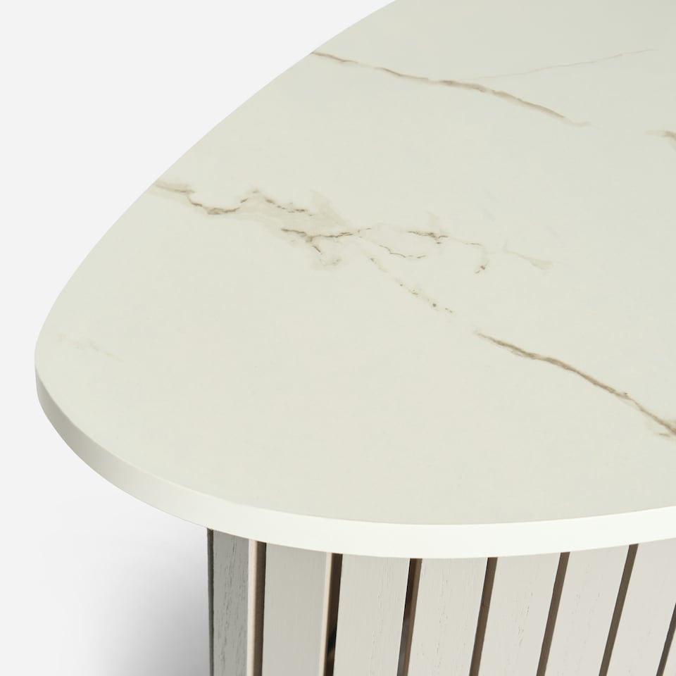 image 1 of OHS Ribbed Round Oval Home Living Room Modern Decor Coffee Side End Table Grey | Grey Marble