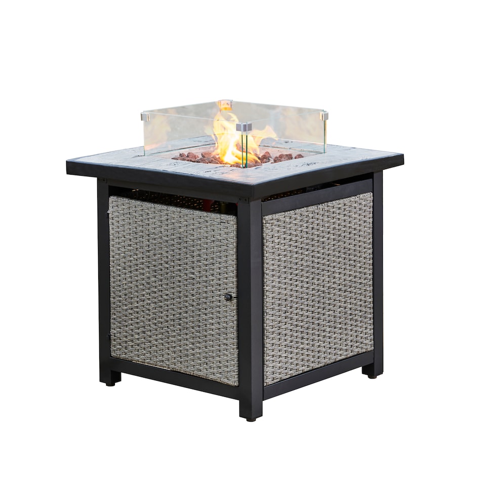 image 1 of Teamson 86cm Propane Gas Fire Pit Table with Rattan Base, 40,000 BTU