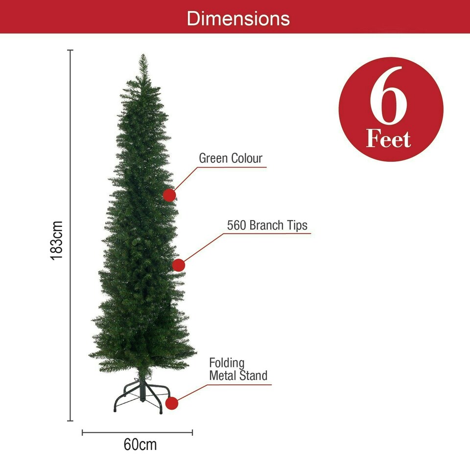 image 1 of 6ft Green Slim Line Christmas Tree | Green | 6ft