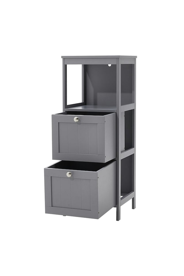 image 1 of Living and Home Compact Wooden Bathroom Cabinet with Drawers - Grey