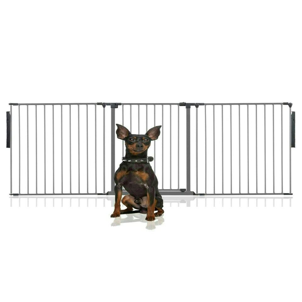 image 1 of Bettacare Premium Multi Panel Flexible Pet Barrier, up to 226cm Wide, Grey, 70cm High, Dog Barrier for Pets Dogs and Puppy, Easy Installation Grey