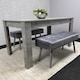 image 3 of Stone Grey Effect Wood Dining Table Set with 2 Grey Velvet Benches Stylish Dining Room Furniture