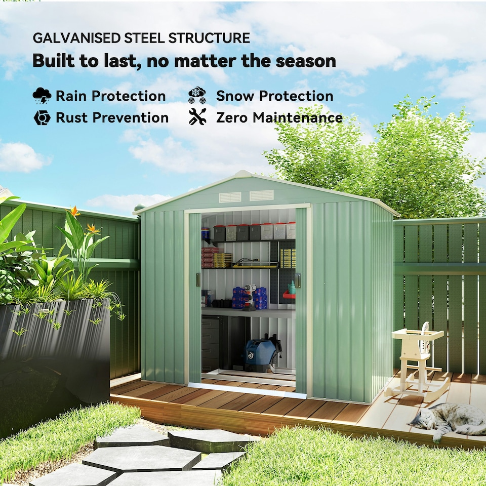 image 1 of Outsunny 7 x 4ft Garden Shed Storage with Foundation Kit and Vents Light Green