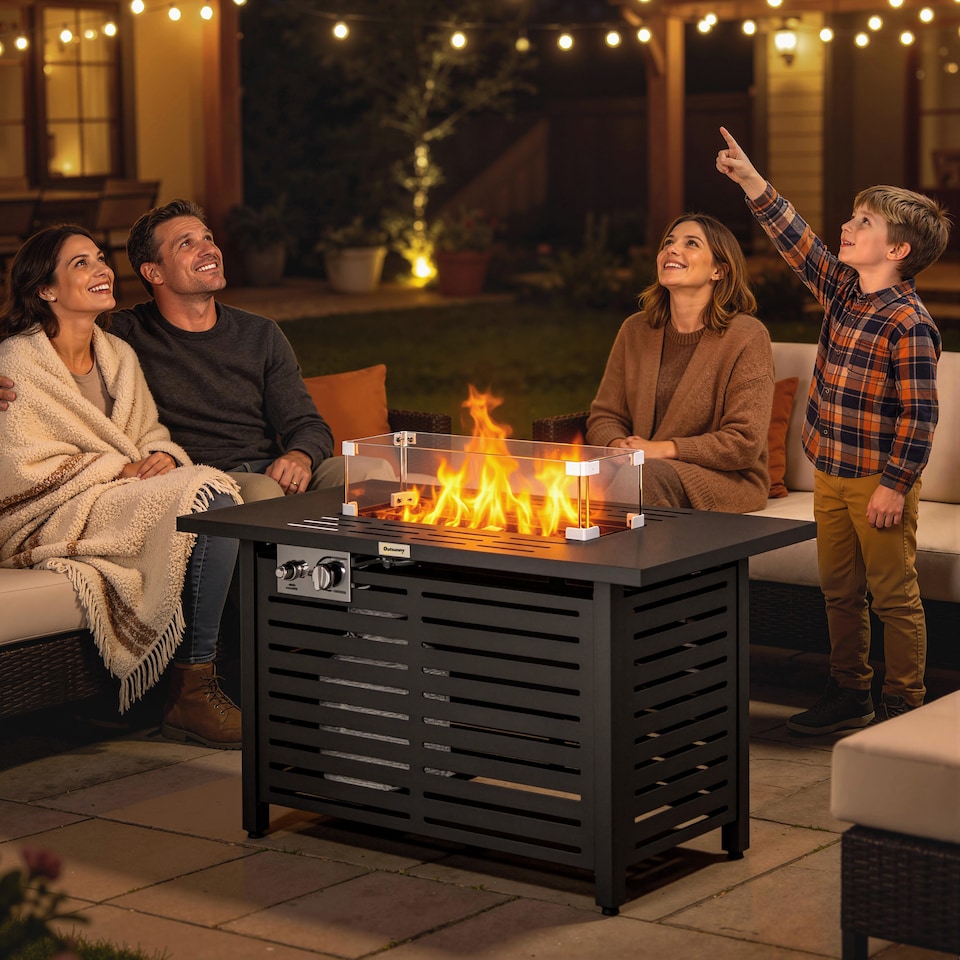 image 1 of Outsunny Steel Table W/ Rain Cover and Lid 50,000 BTU Outdoor Firepit